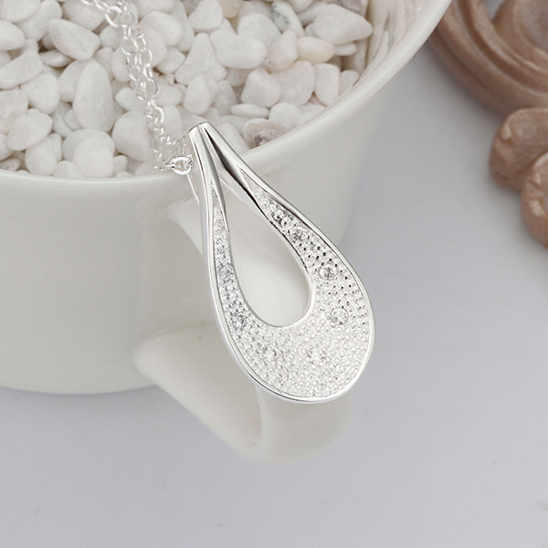 Elegant 925 Sterling Silver Filled Water Drop CZ Pendant Woman Necklace N-A596
