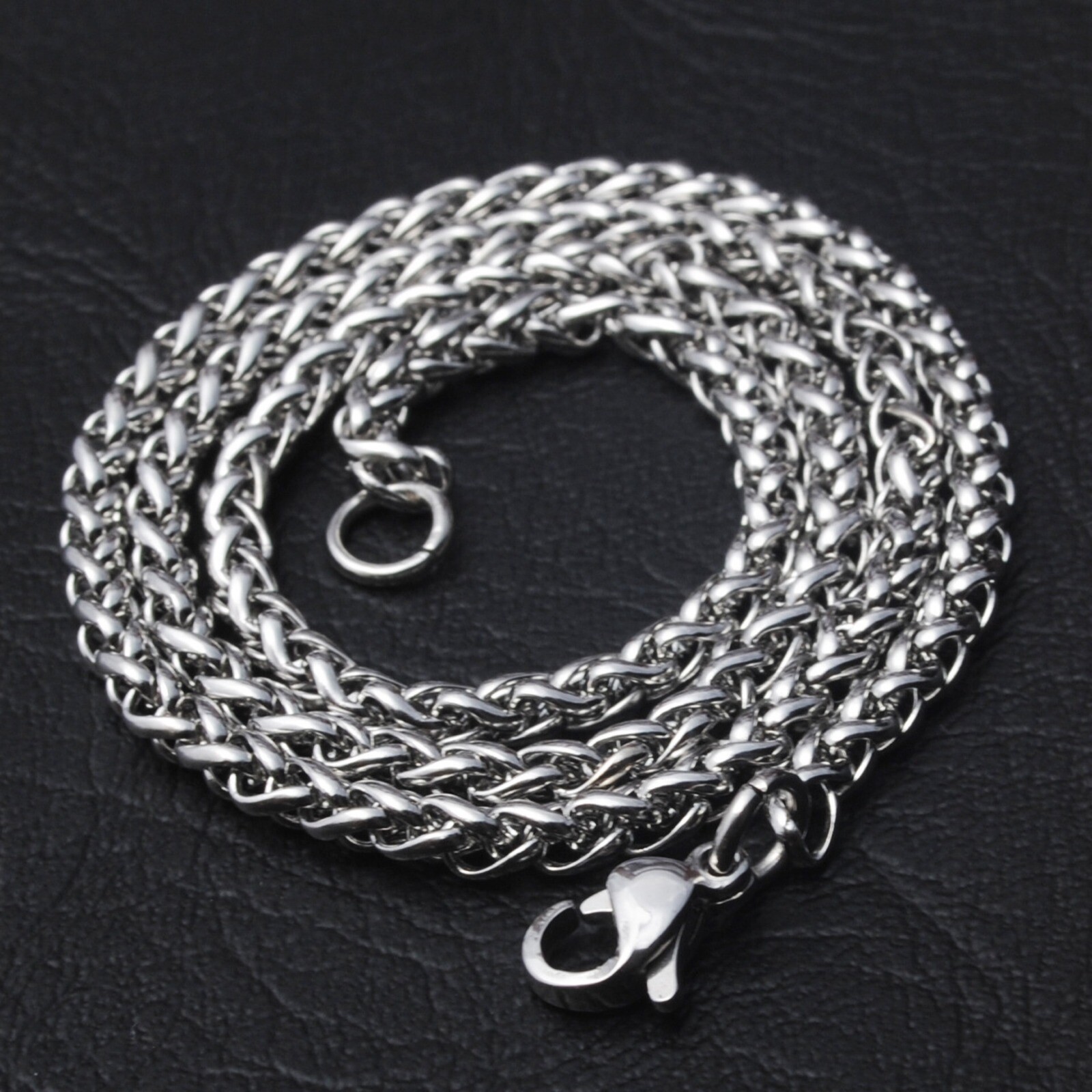 Wholesale Price Stainless Steel Silver Wheat Braided Chain Necklace Men’s Gift