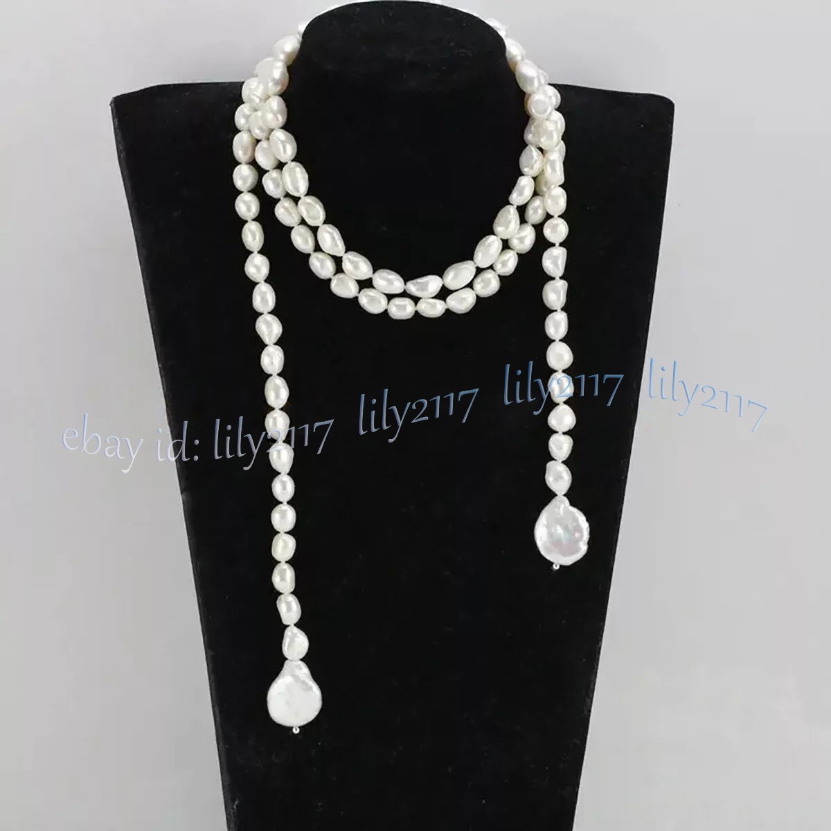 7-8mm Natural White Freshwater Baroque Pearl Teardrop Pendant Lariat Necklace