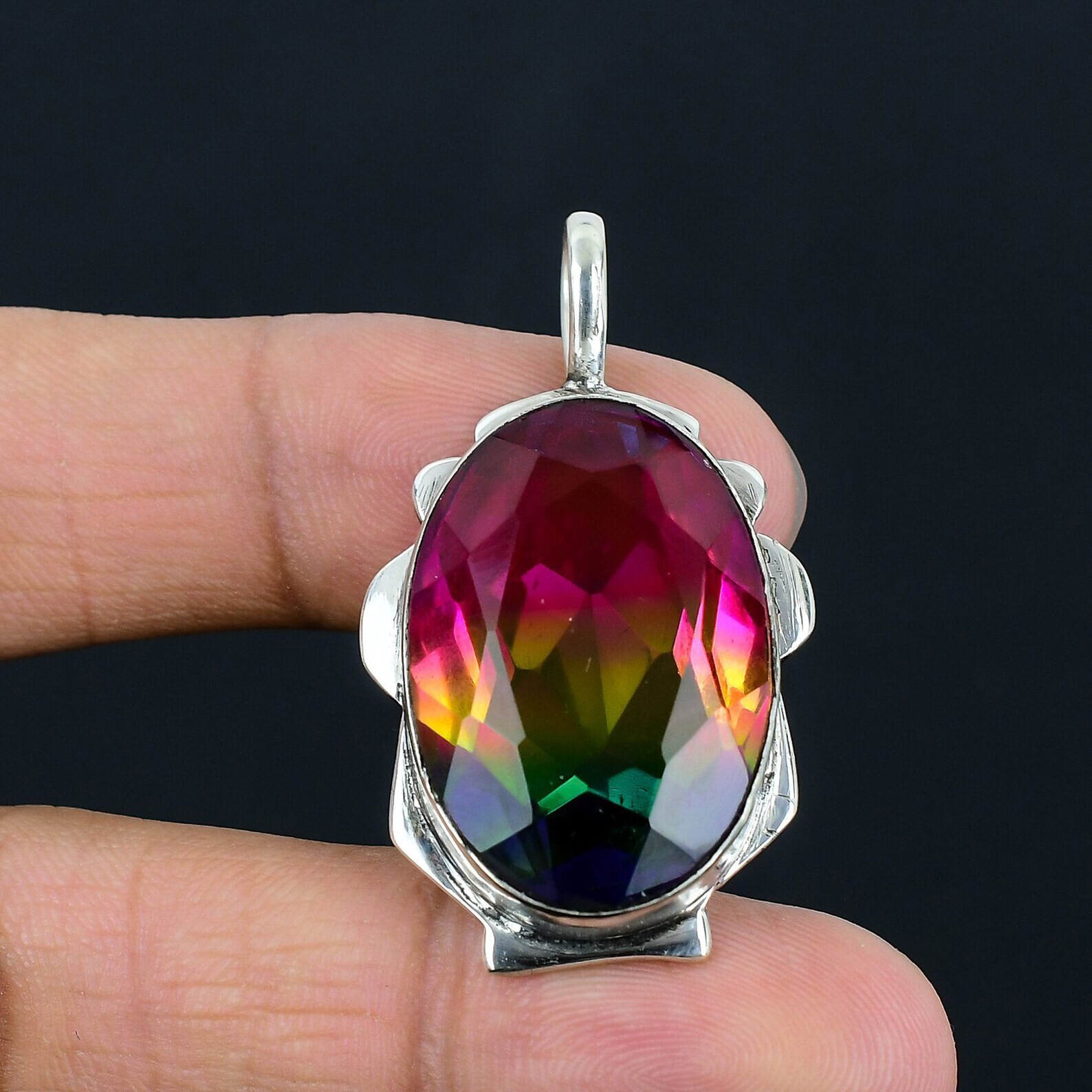 Bi-Color Tourmaline Gemstone Handmade 925 Sterling Silver Jewelry Pendant