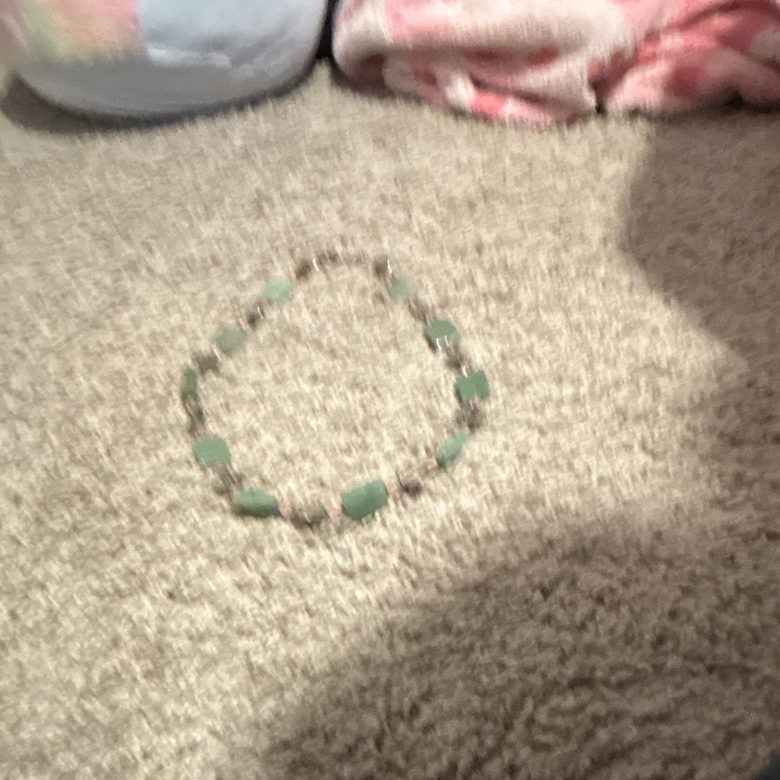 Green Rectangular Stone Beaded Silver-Tone Link Necklace, Crystal Accents