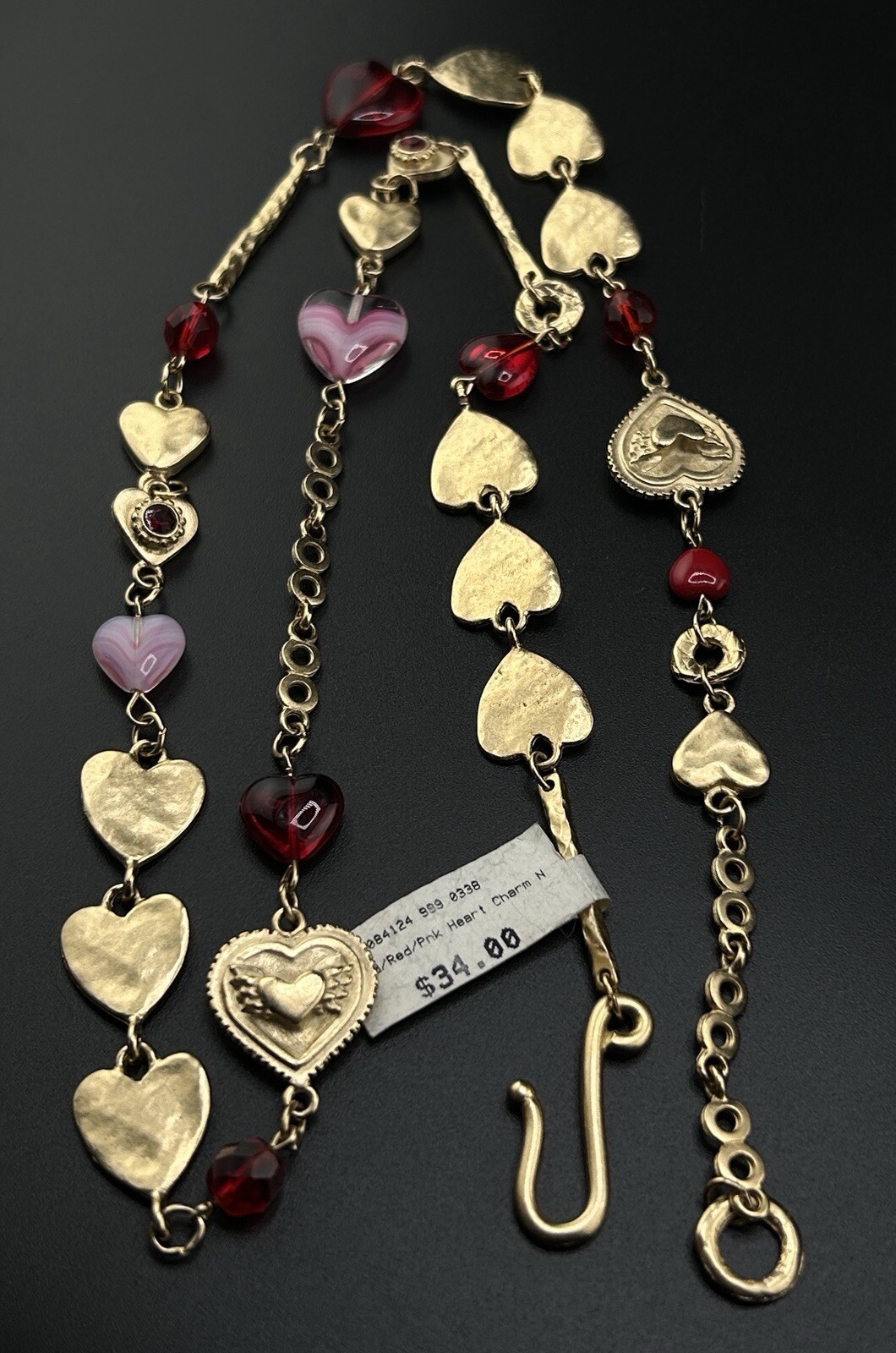 New Hearts Red and Pink Gold Toned Necklace