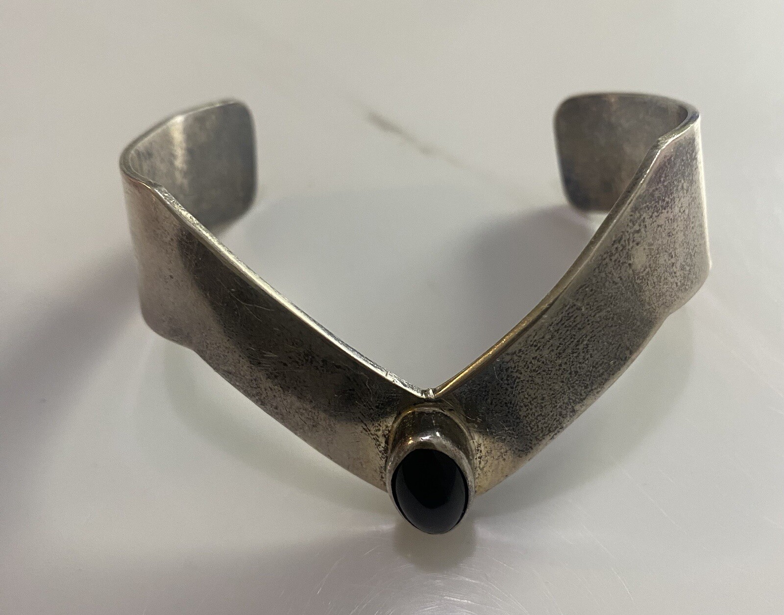 Silver Cuff Bracelet With Black Stone