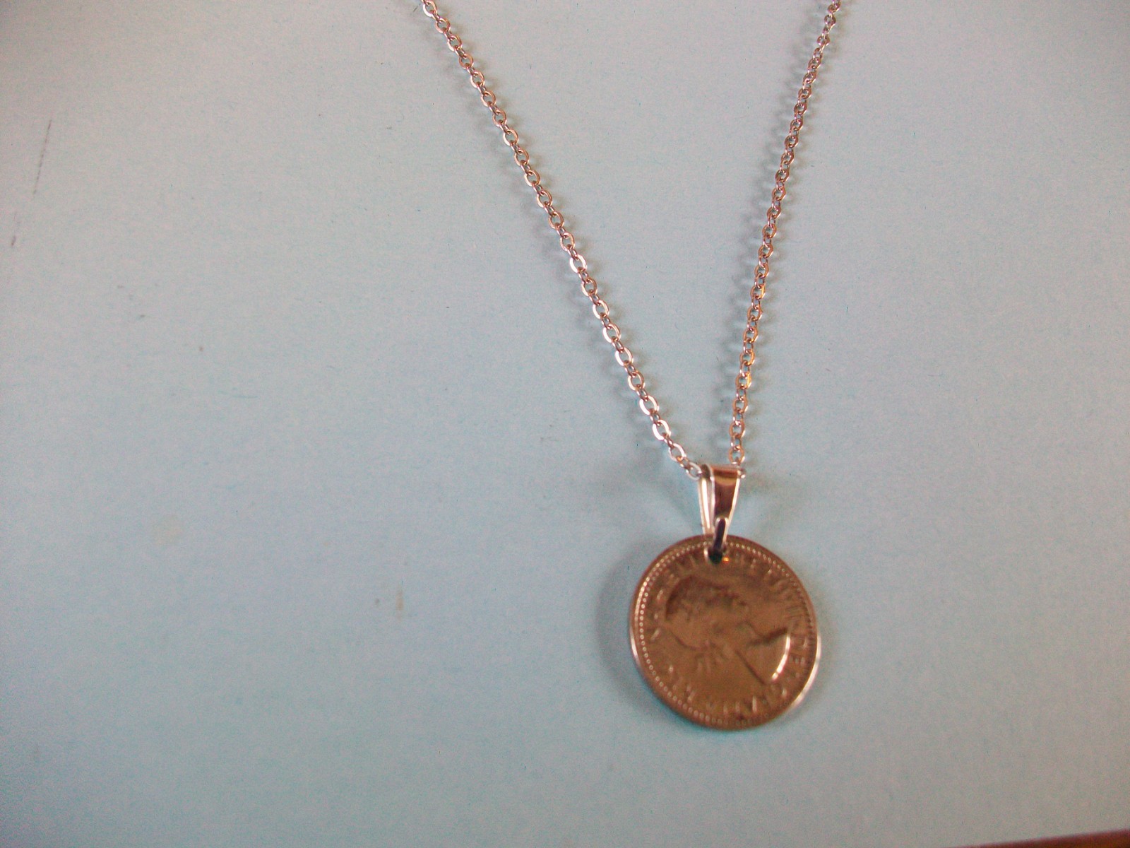 SIXPENCE COIN – SILVER FINE LINK CABLE CHAIN PENDANT NECKLACE – 1953 to 1967