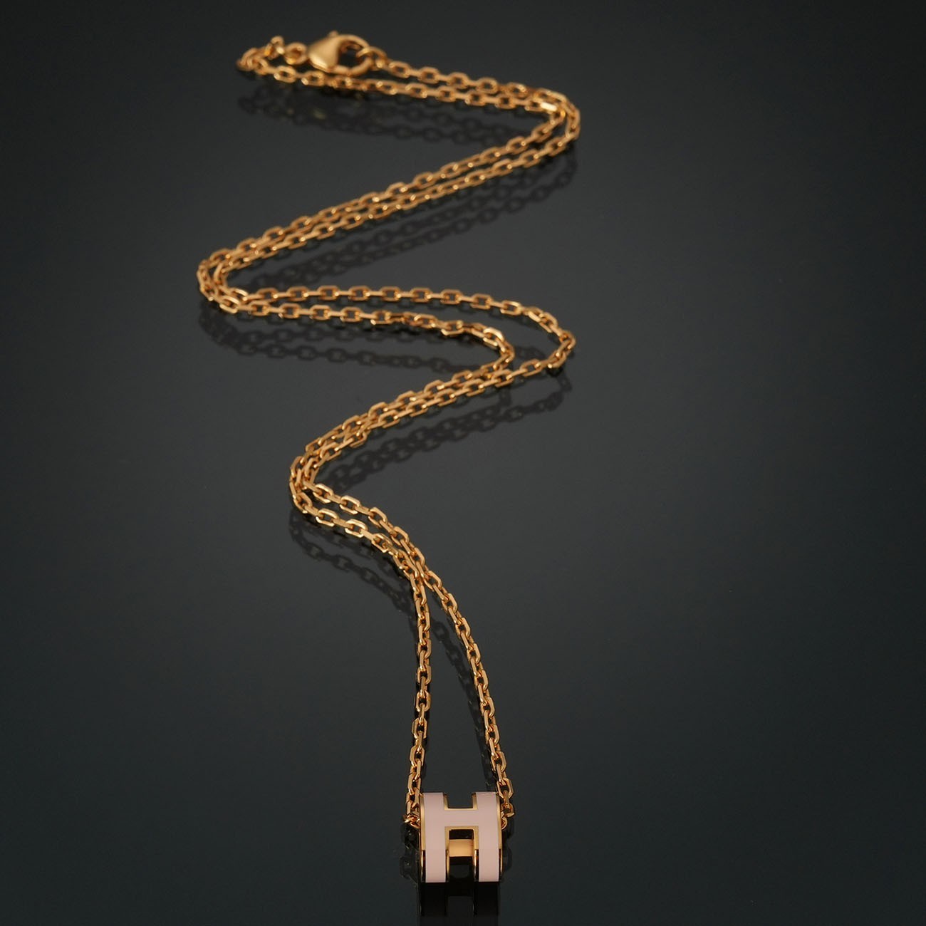 100% Authentic Hermès Mini Pop H Pendant Rose Eglantine Gold Plated Necklace