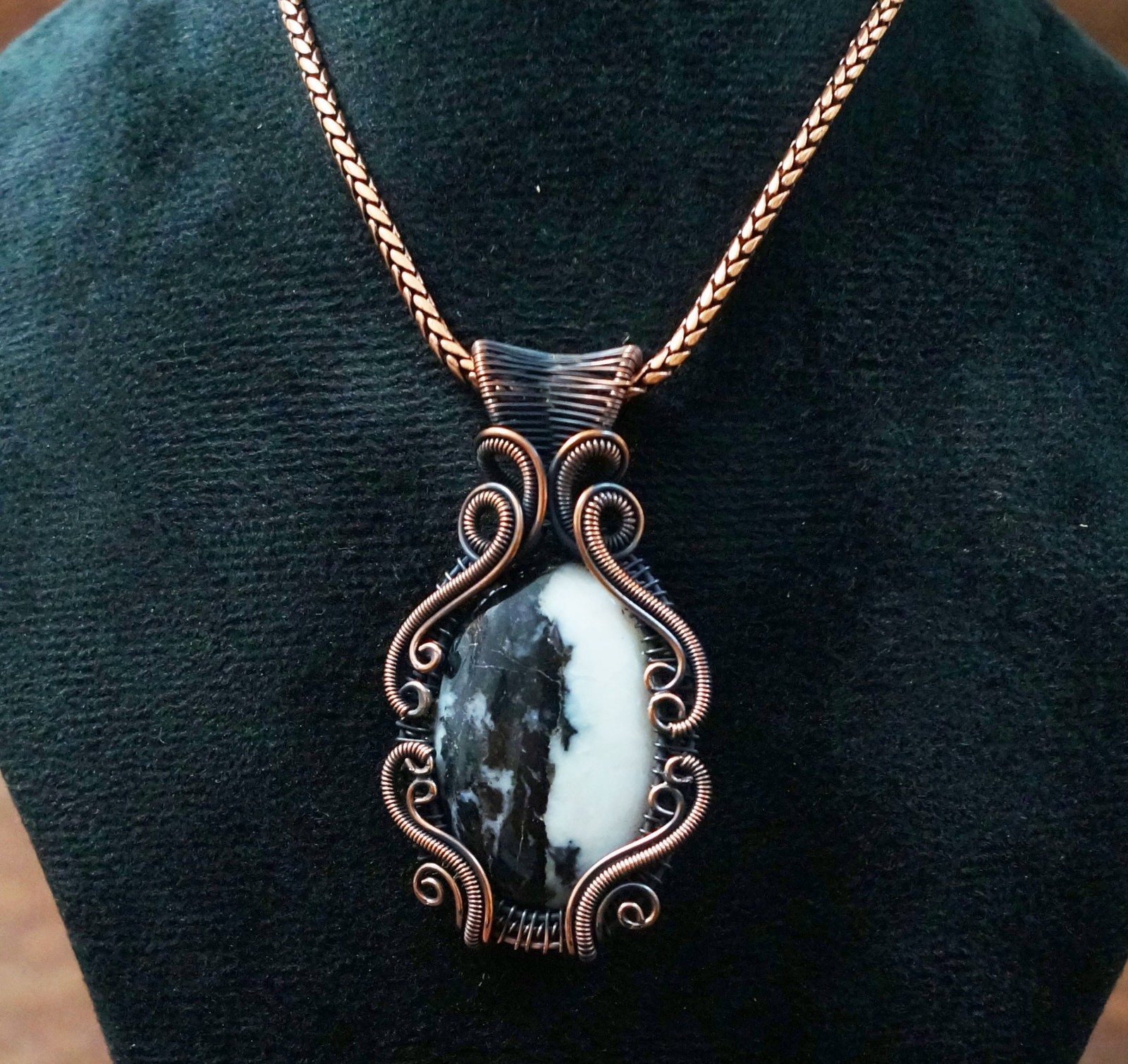 Buffalo Jasper Copper Wire Wrapped Handmade Pendant Gemstone Jewelry (PD-70