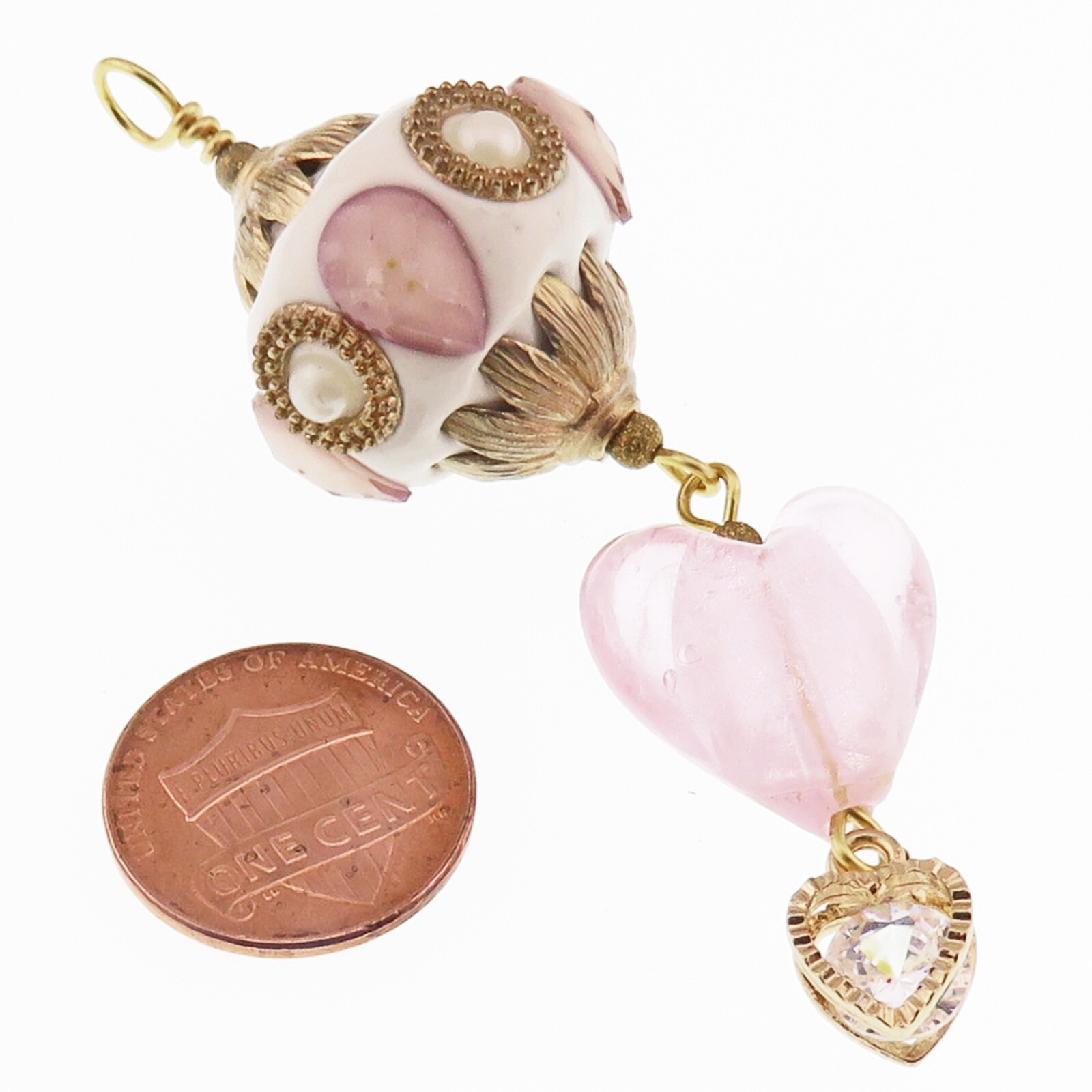 Lovely Golden Valentine Heart and Pink Glass Pendant By SoniaMcD