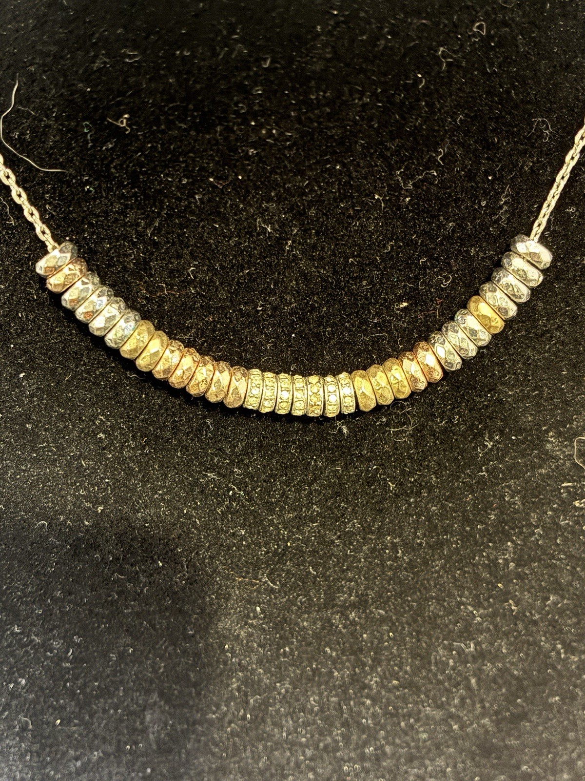 Fossil Two-Tone Crystal Pavé Asymmetrical Bar Pendant Cable Chain Necklace 16″