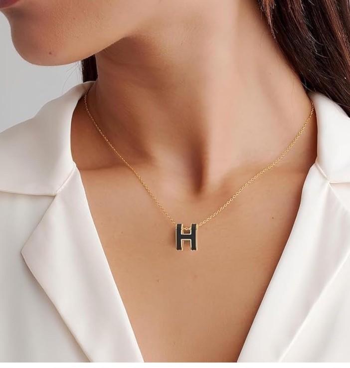 H Necklace for Women Hypoallergenic Stainless Steel with H Enamel Color, Elegant