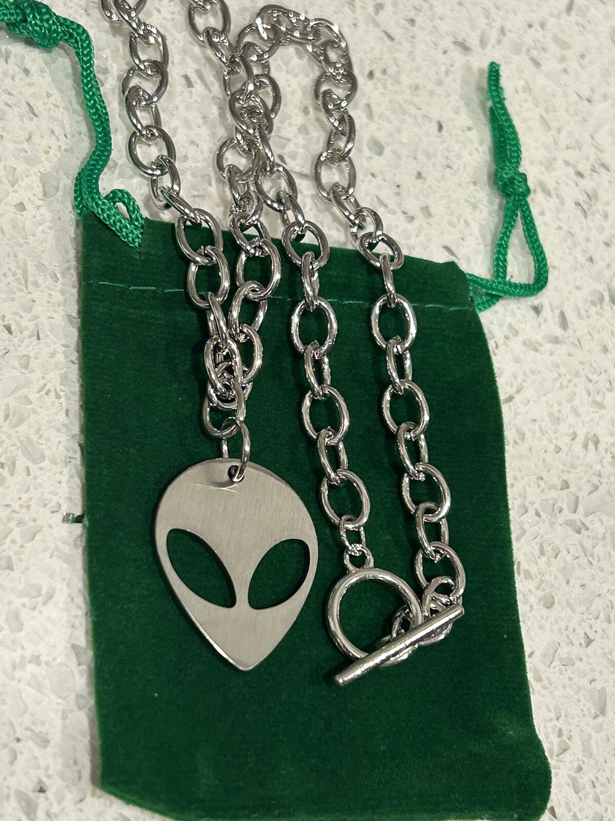 Aurora Jewelry Thick 18” Alloy Chain with Stainless Steel Alien Pendant
