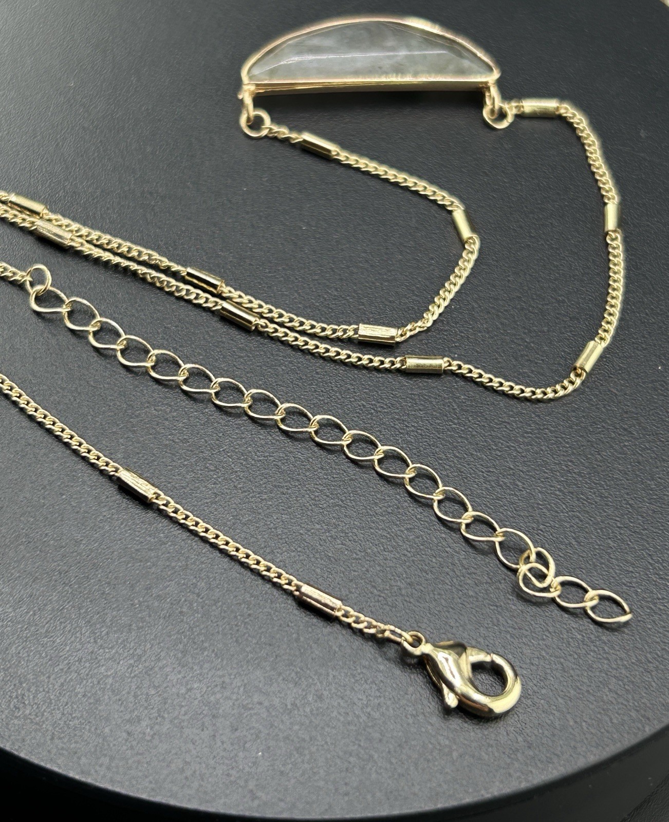 Half Circle Stone Gold Tone Chain Pendant Necklace Adjustable 17-20”