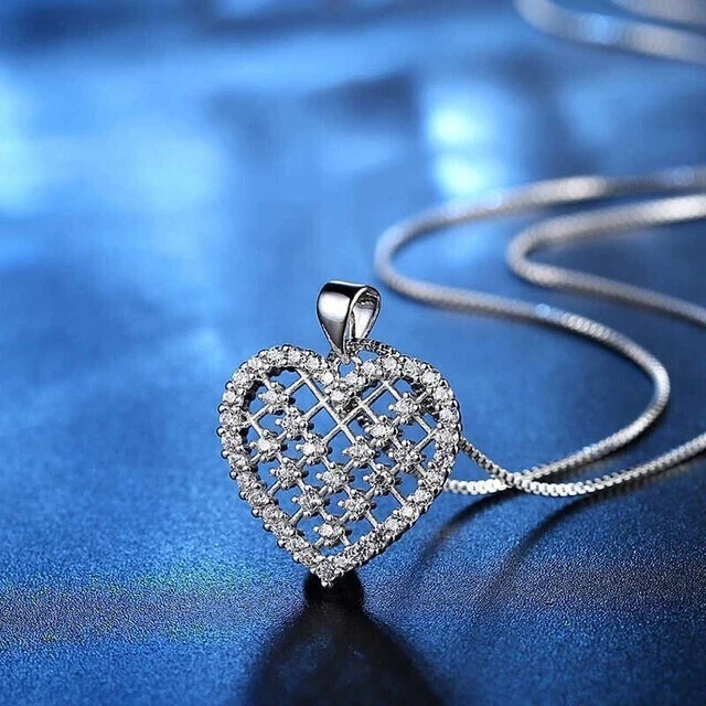 2Ct Round Cut Simulated Diamond Heart Pendant For Women 14k White Gold Plated