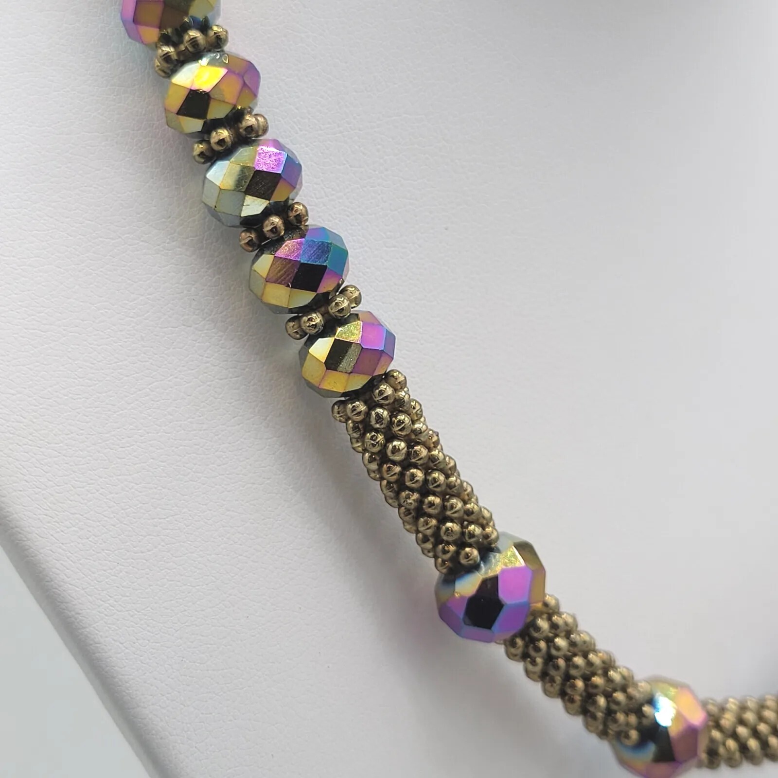 Womens Jewelry Gold Tone Mesh Chain Fashion Necklace AB Multicolor Beads 15 in