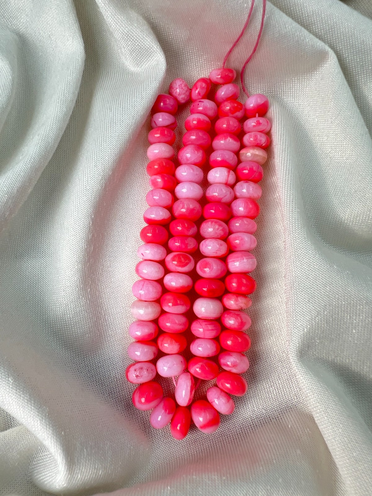 Natural Pink Opal Rondelle Beads Multi Shade Gemstone Strand 16” Necklace