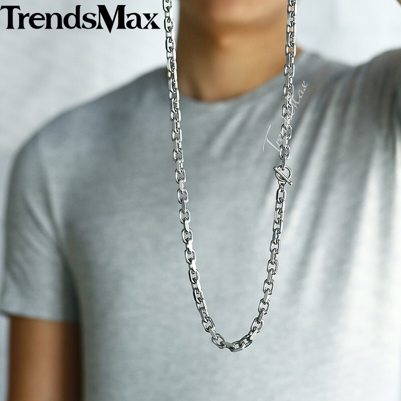 20″ Mens Boys Chain Silver CABLE Link 316L Stainless Steel Necklace Toggle Clasp