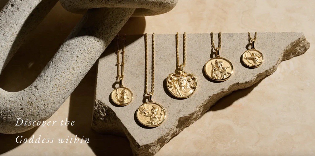 18K Gold Plated Greek Mythology Coin Pendant and Necklace / Athena Goddess Gold
