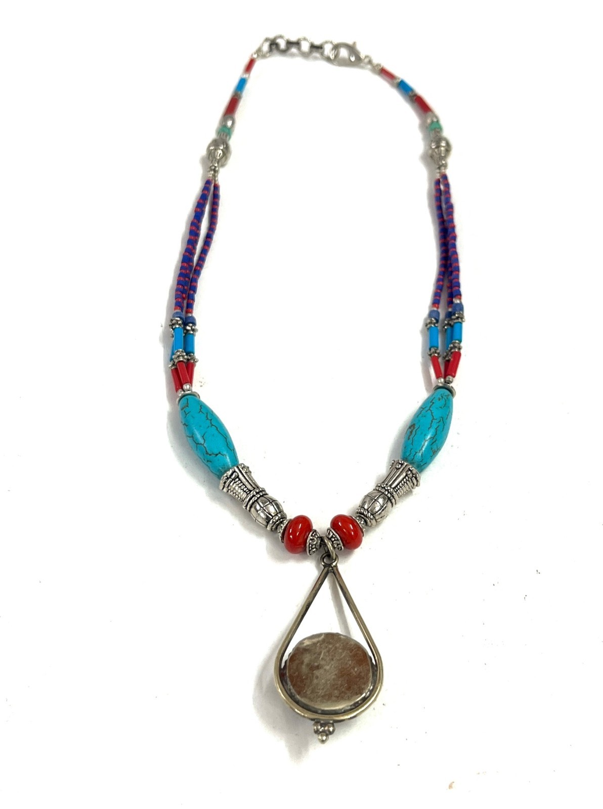 Lapis Lazuli Turquoise Gemstone Tibetan Bohemian Necklace Jewelry, 18 Inc Adjst
