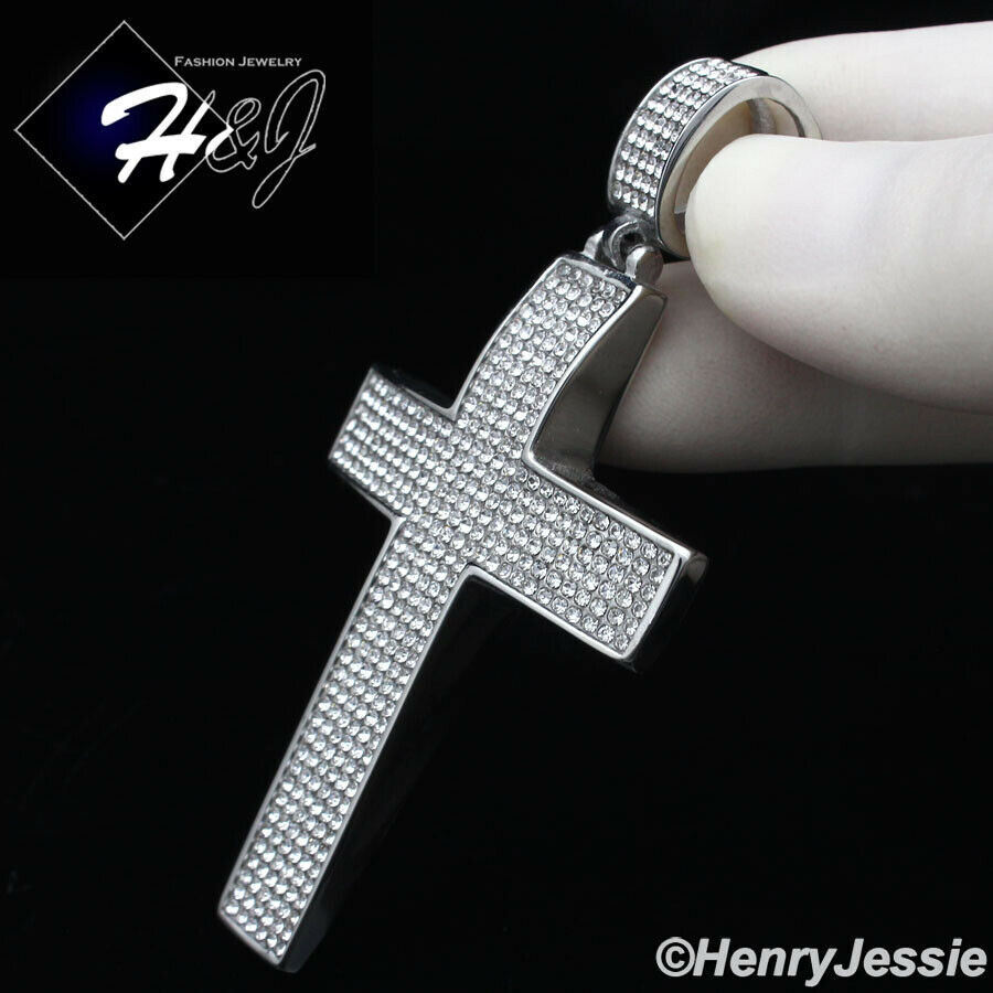 18″-40″MEN Stainless Steel 7mm Silver Miami Cuban Chain ICY CZ Cross Pendant*I21