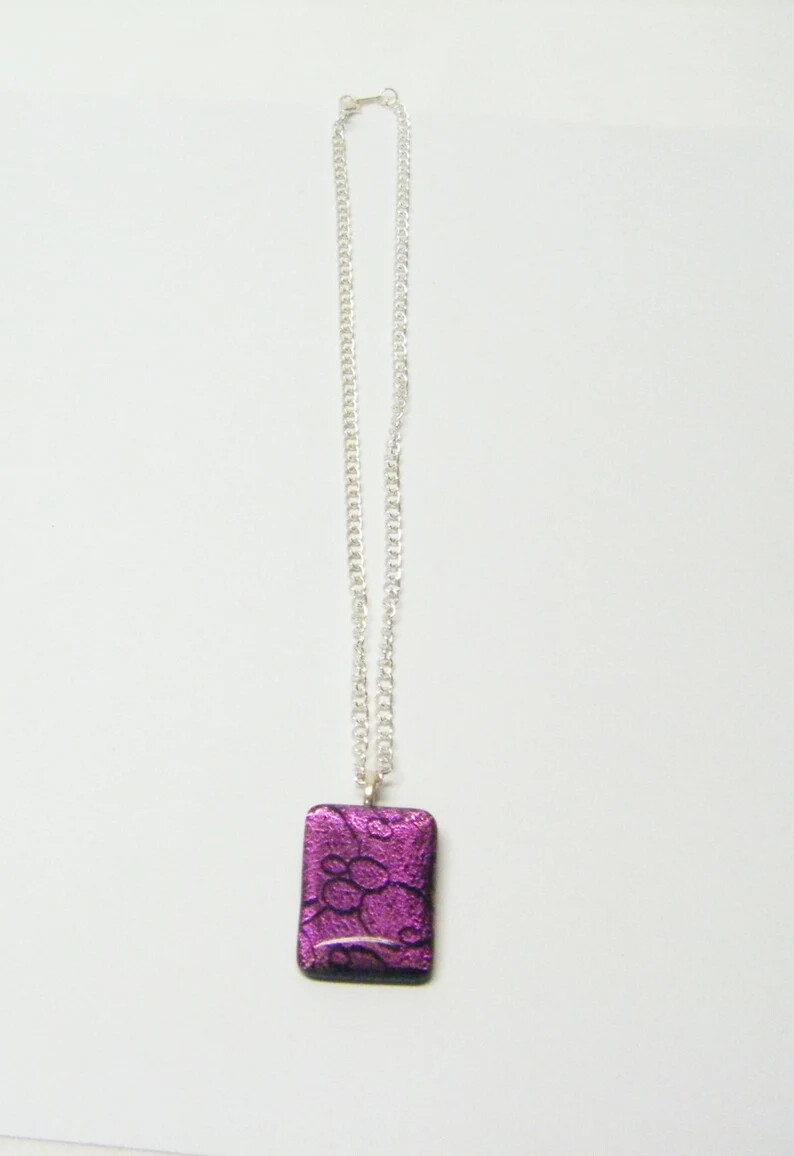 25x35mm Rectangle Purple Swirl Glass Pendant Necklace