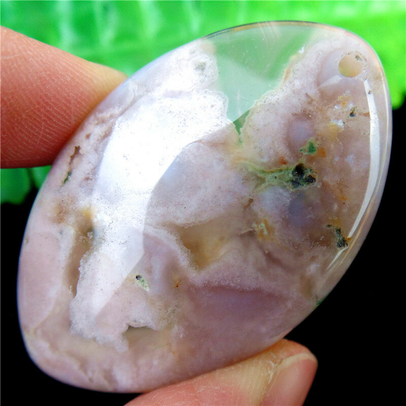 47x30x7mm Natural Cherry Blossom Agate Crystal Marquise Pendant Bead EA85477