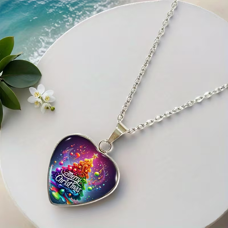 heart shape Merry christmas pendant necklace with gift box