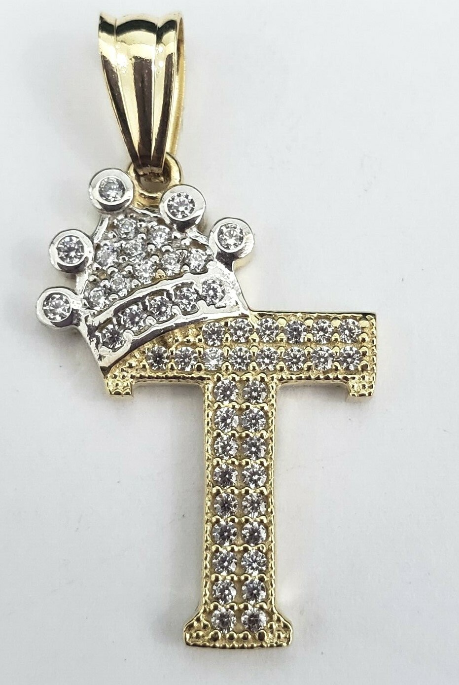 Real 10k Yellow Gold Crown Initial Alphabet Letter T Pendant Charm King Bling