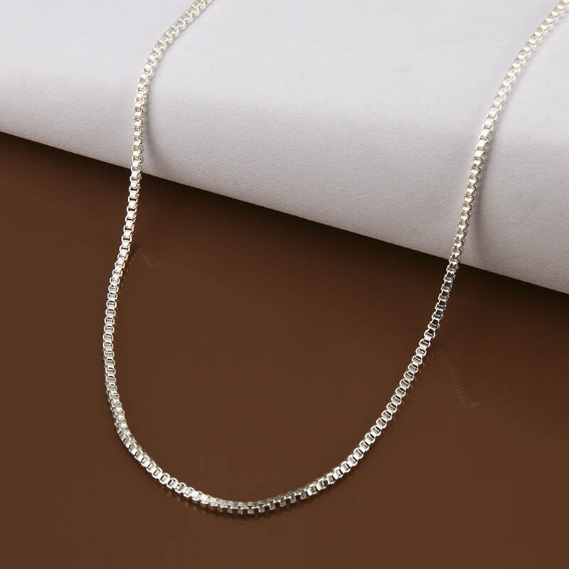 925 Sterling Solid Silver 1MM/1.5MM/2MM Box Chain Necklace For Women 16-24″