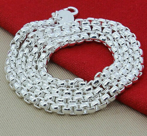 Mens womens 925 Sterling Silver 6mm Smooth Box Link Chain Necklace 18-30 Inches