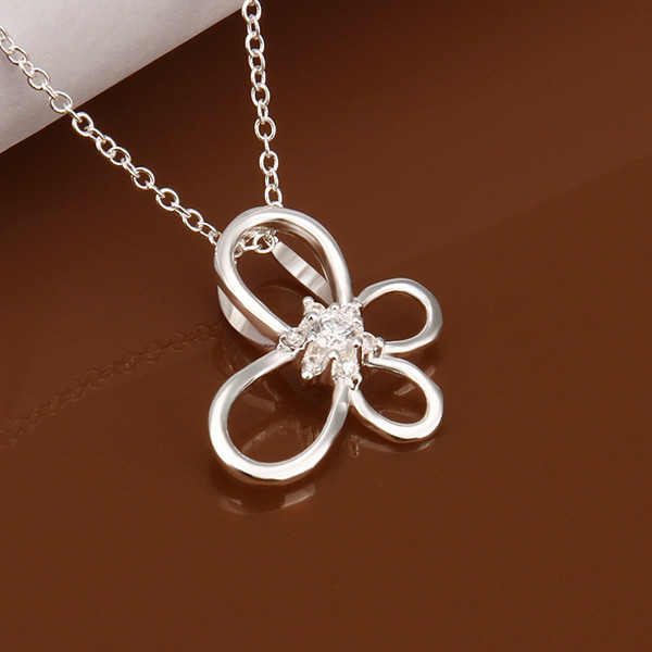 Classic 925 Sterling Silver Filled SF Flora CZ Pendant Necklace N-A648 Gift