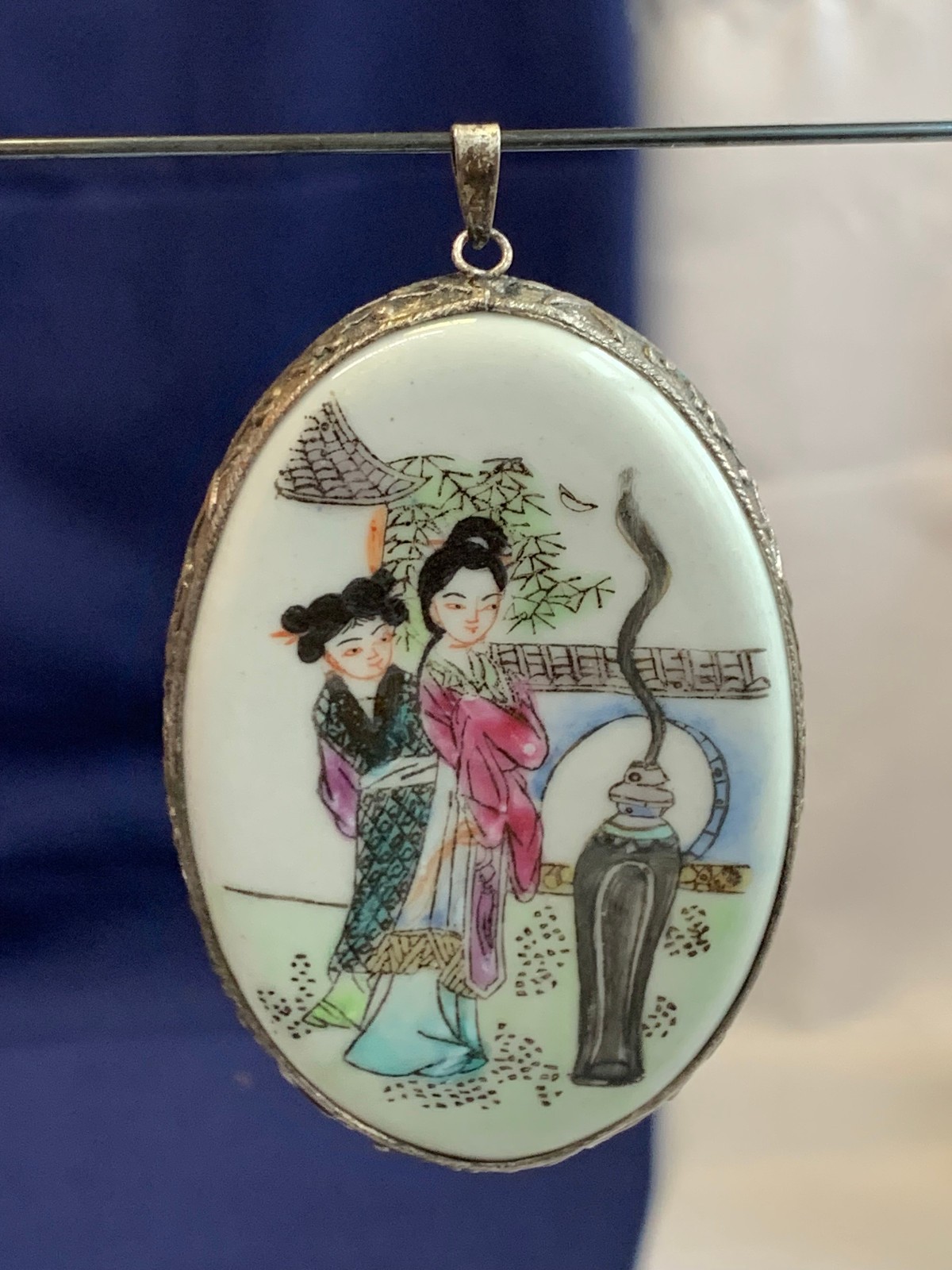 Hand Painted Asian Ladies Pendant Fashion Jewelry Porcelain Beijing China
