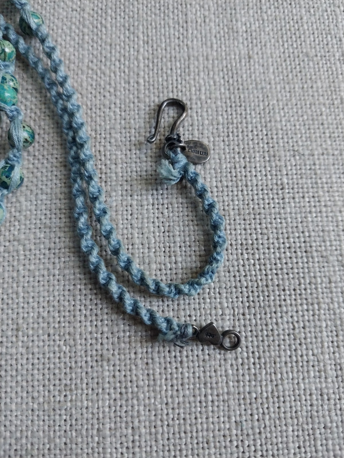 CHAN LUU Necklace Blue Agate Stone With Sliced Pendant And Sterling Clasp