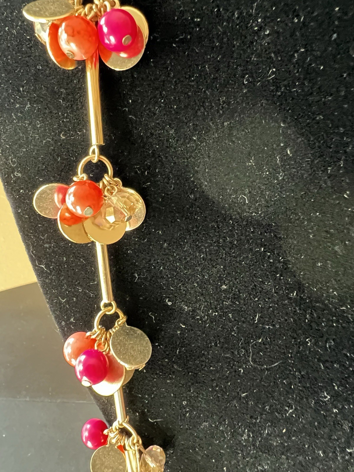 Vintage Designer Julia Golden Orange And Dark Pink Necklace