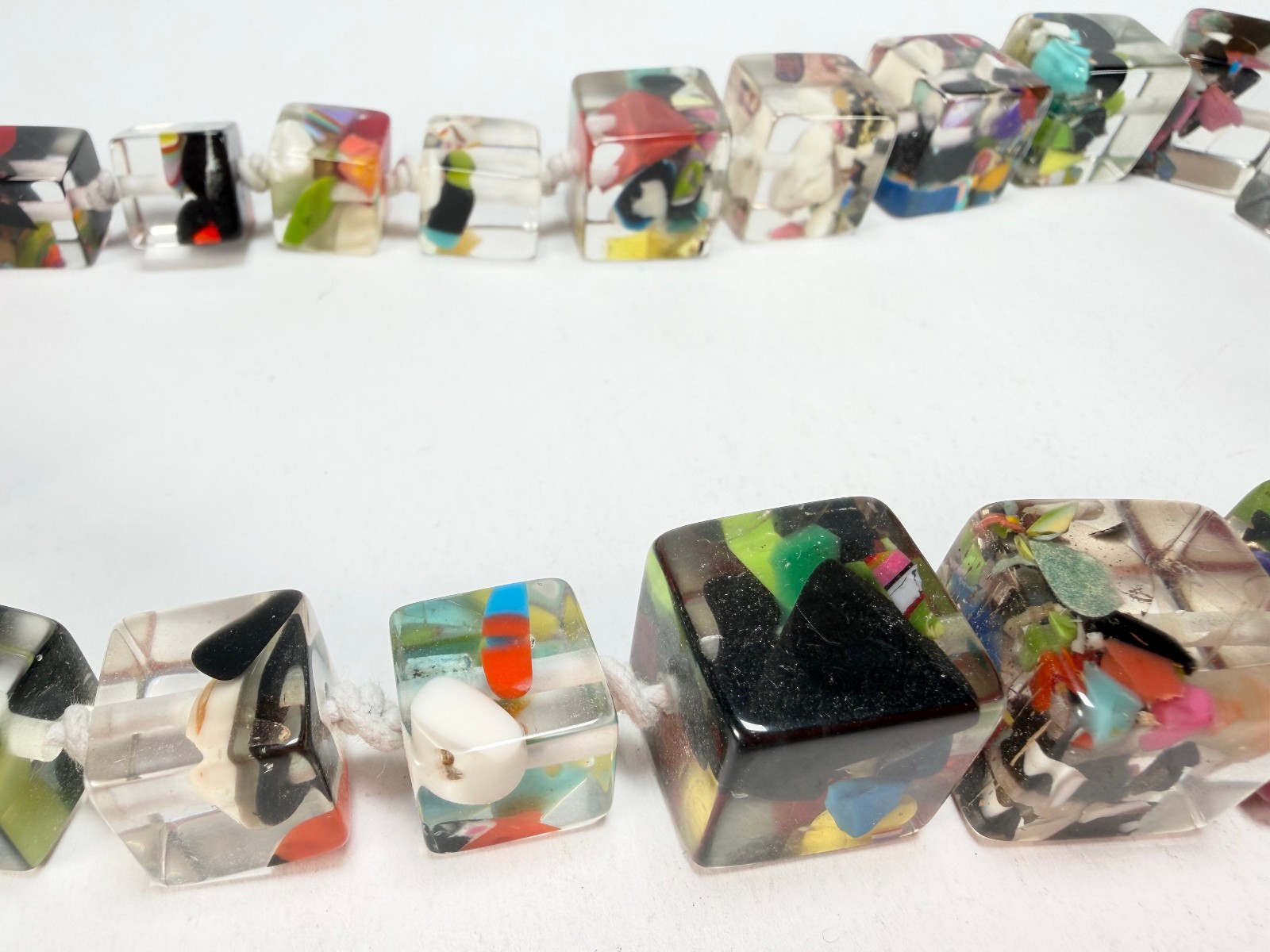 Jackie Brazil “Cascade” Mix Size Liquorice Cubes Resin Necklace ( N3343 )