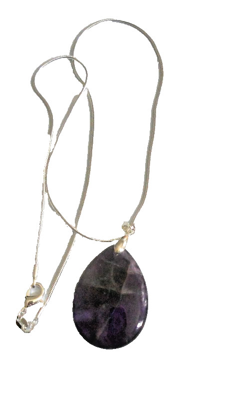 Ameythst teardrop 38x25mm on silver snake chain 18″long