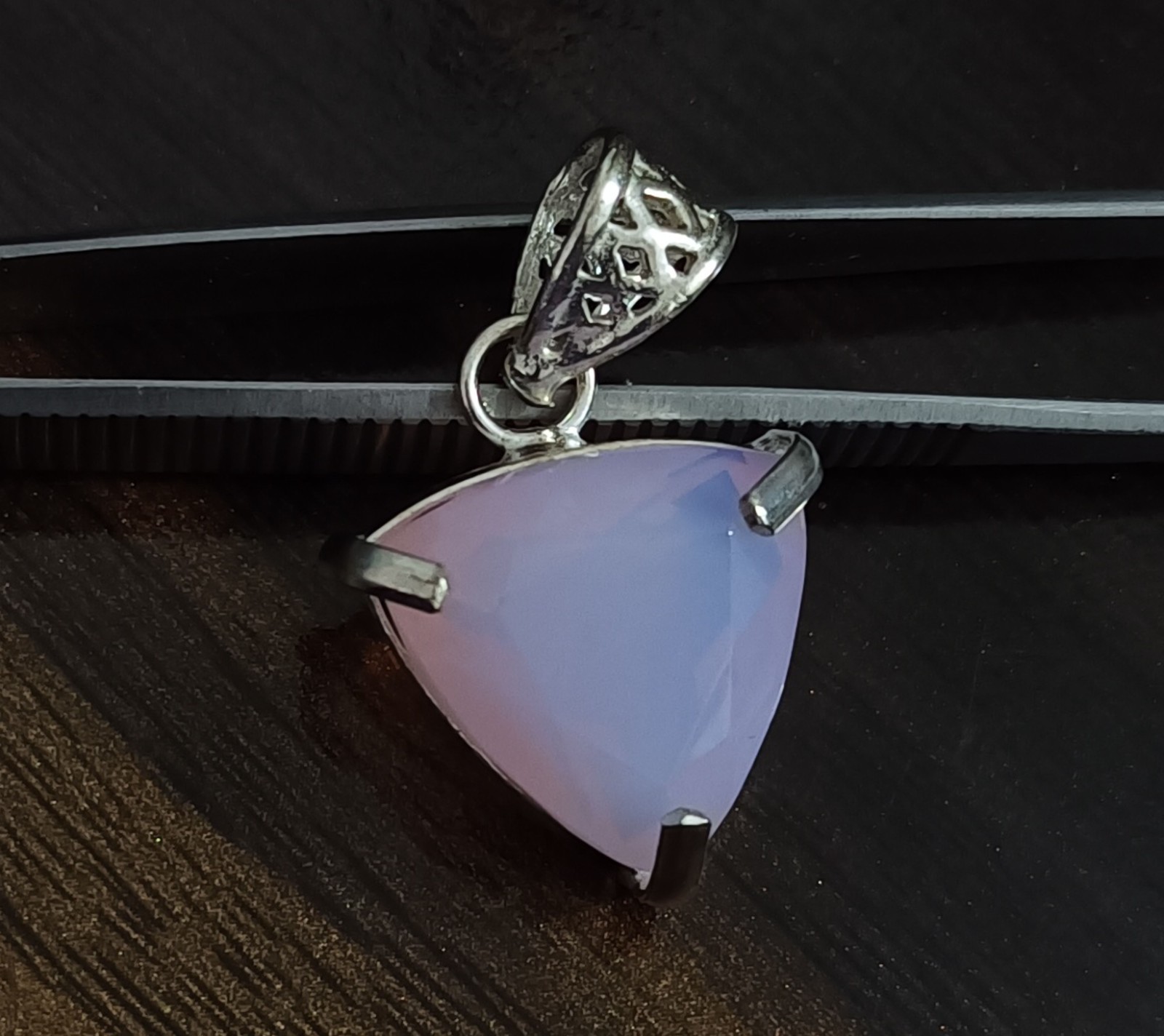 40 Ct Natural Pink Opal Gemstone -Trillion Cut Sterling Sliver Solitaire Pendant