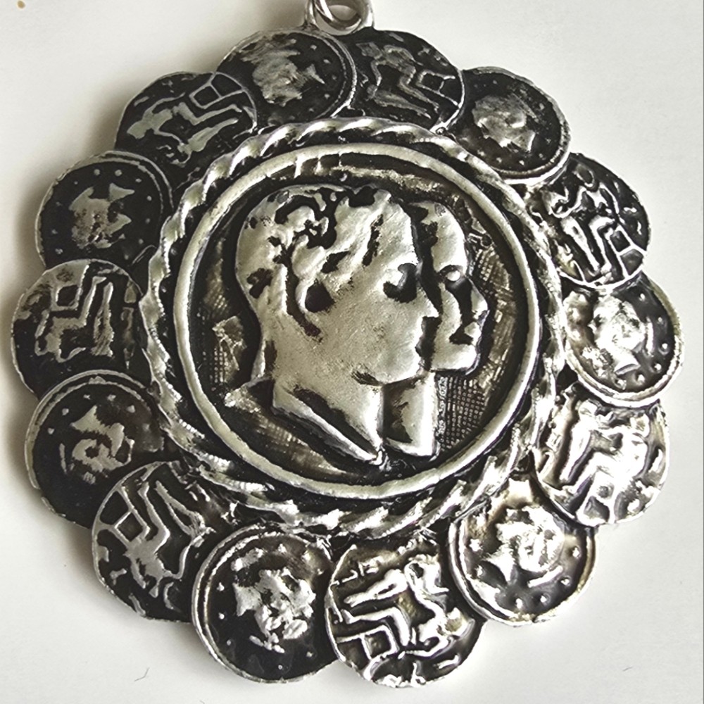 Judy Lee Napoleon Pendant Necklace – Silver Toned Coins Pendant