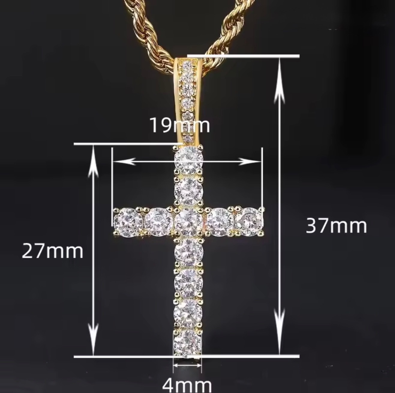 Gold filled 60Cm Twisted Necklace Cross Pendant made with Swarovski Crystals