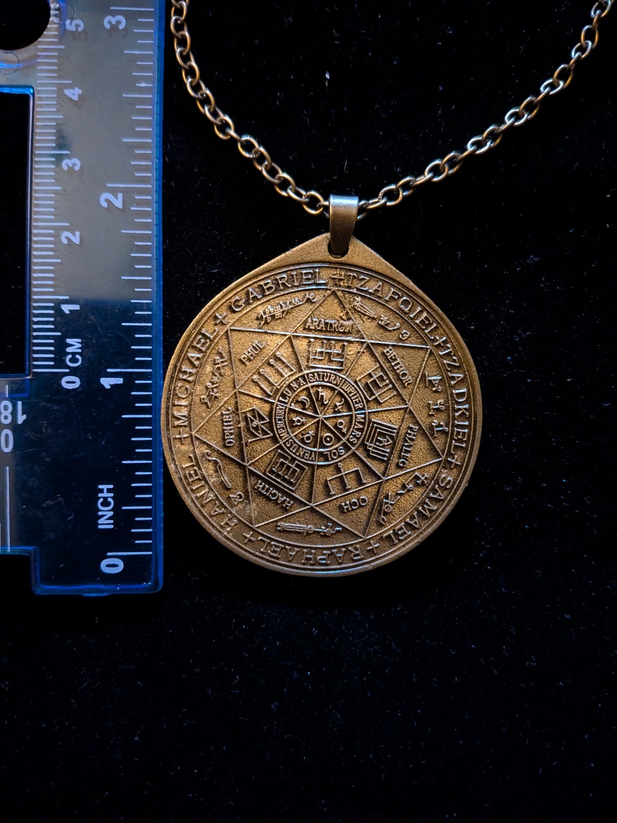Seal of the Seven Archangels, Grimoire of Armadel, Engraved, Brass, Pendent