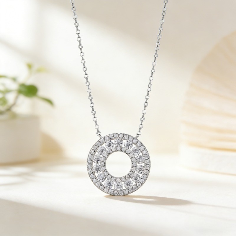 Luxury D Color Double Circle GRA Moissanite Necklace S925 Silver Jewelry Gift