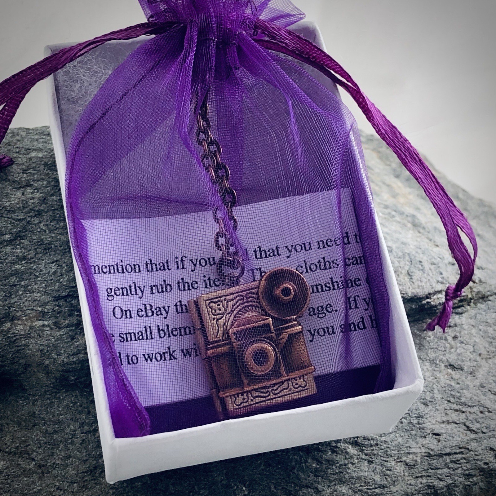 Vintage Camera w/ Flash Bulb Photo Book Locket Necklace, Antique Brass