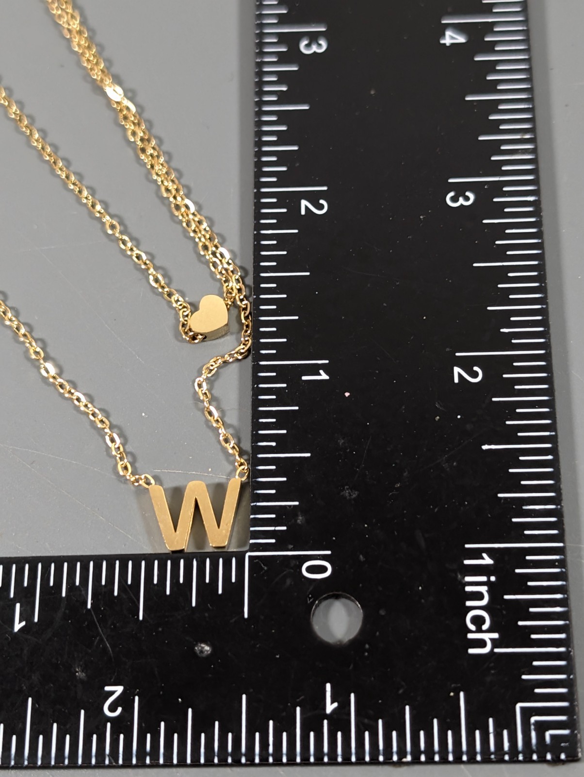 Set of 2 Gold Tone Initial Letter W Heart Dainty Chain Necklaces Layering 17-20″