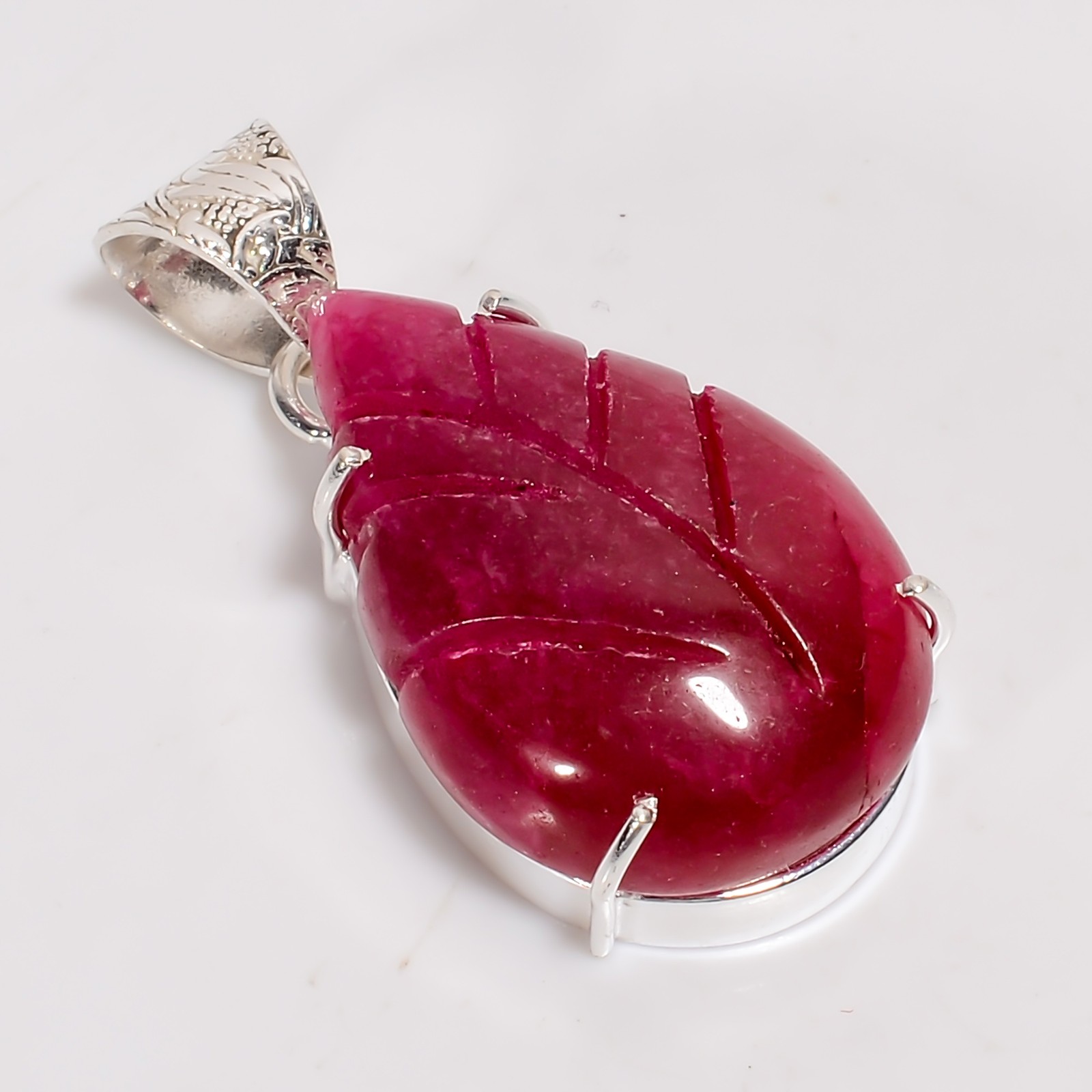 Natural Kashmir Ruby Gemstone 925 Silver Handmade Pendant 1.6″ ARP-6303