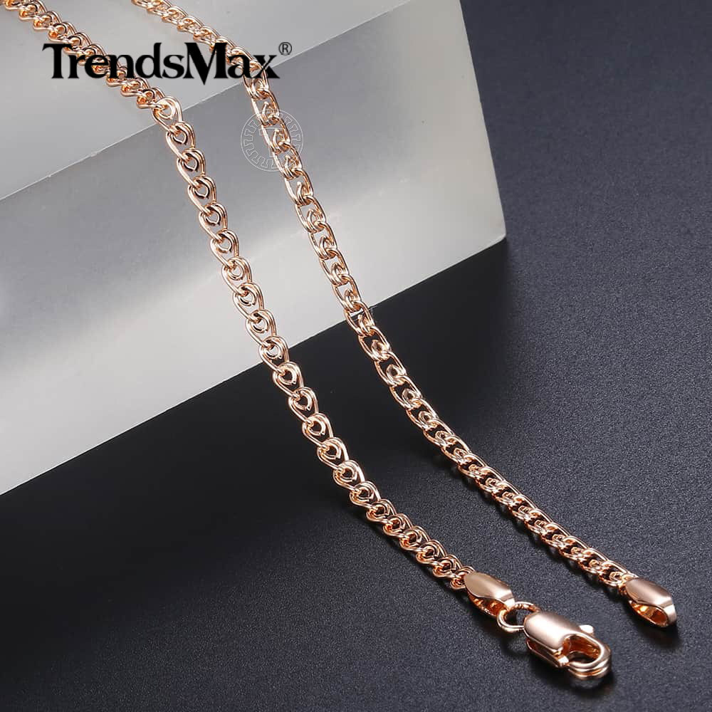 3mm 585 Rose Gold Color Snake Chain Necklace for Women Girls Jewelry 50cm/20inch