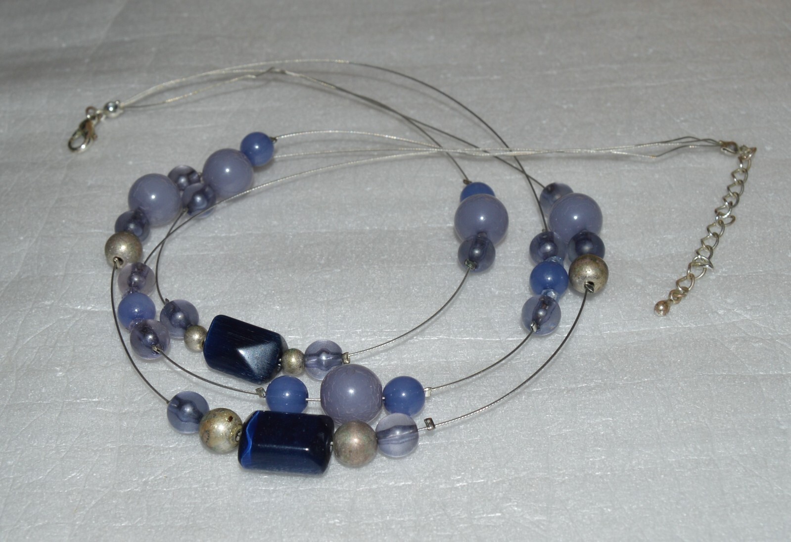 Blue Beaded 3 Strand Choker Necklace 15+ in. Jewelry
