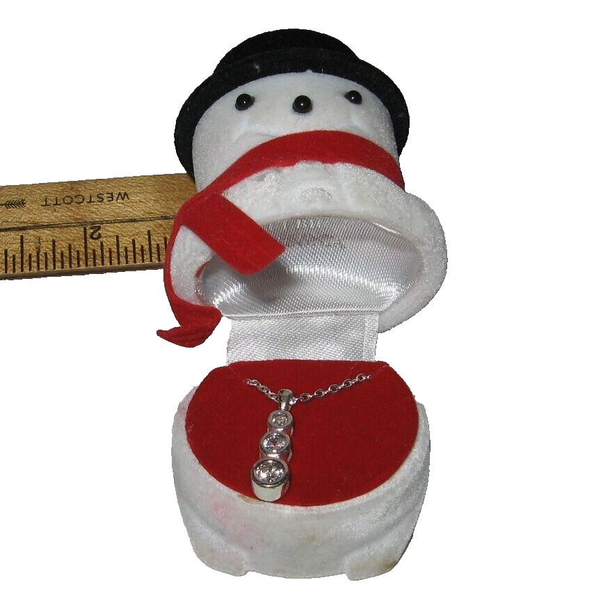 Cubic Zirconia Snowman Necklace in Flocked Snowman Box Silver-tone 18″ Chain