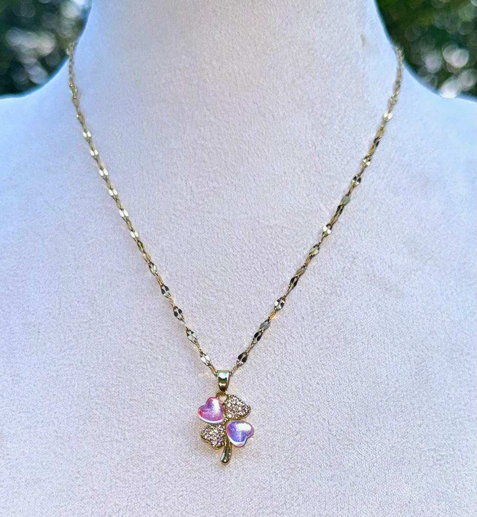 Gold Tone Cable Chain Necklace w/ Flower Charm Pendant, Flowers & Plants
