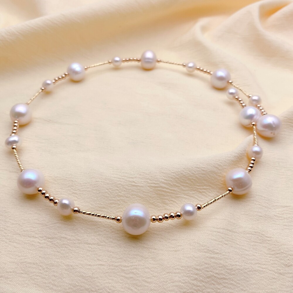 Freshwater Cultured White Potato Pearl Gold Plated Beads Choker Necklace