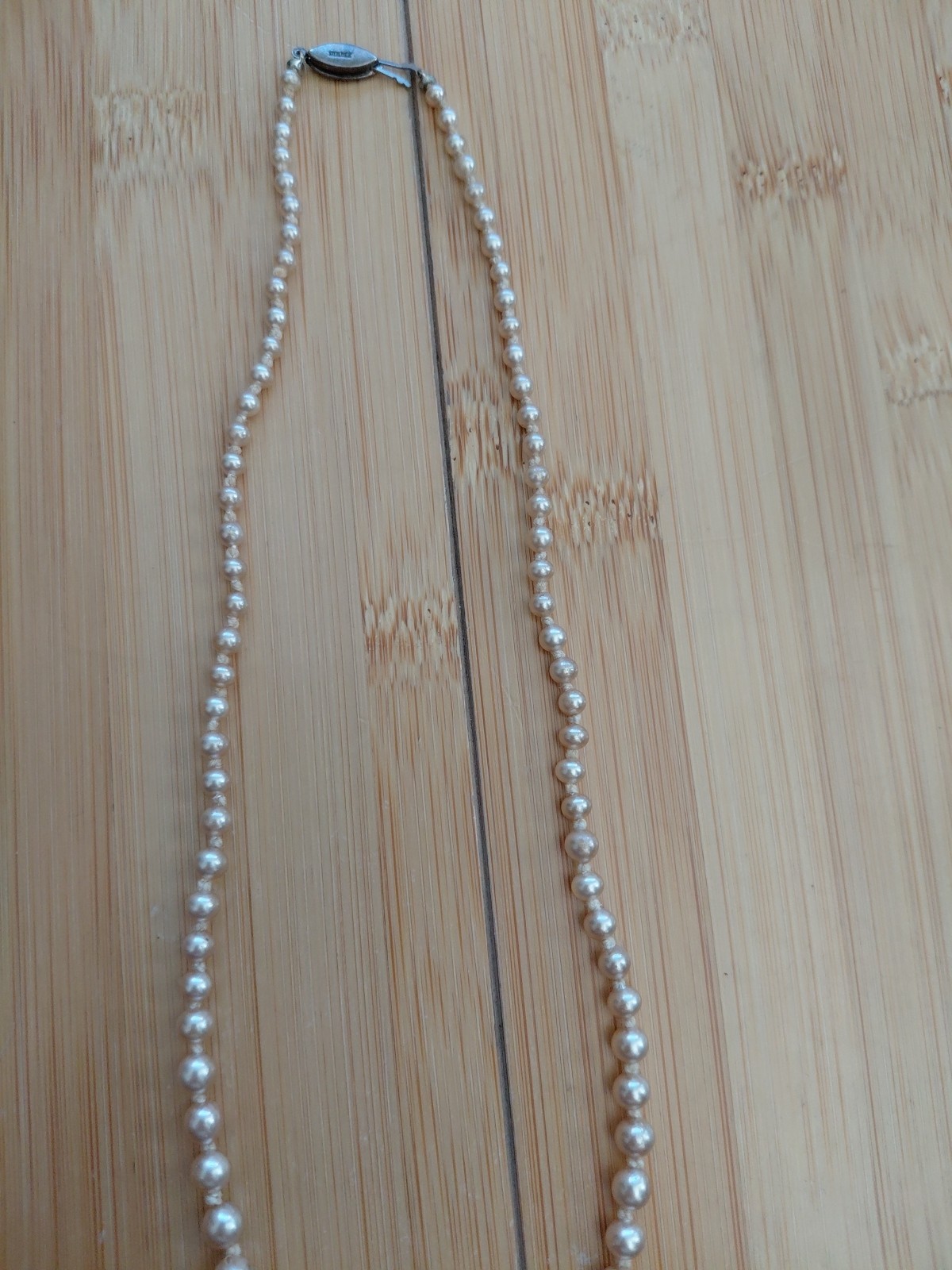 Taper Pearl Necklace Choker 18″ Sterling Clasp Champaign Color Quiet Luxury
