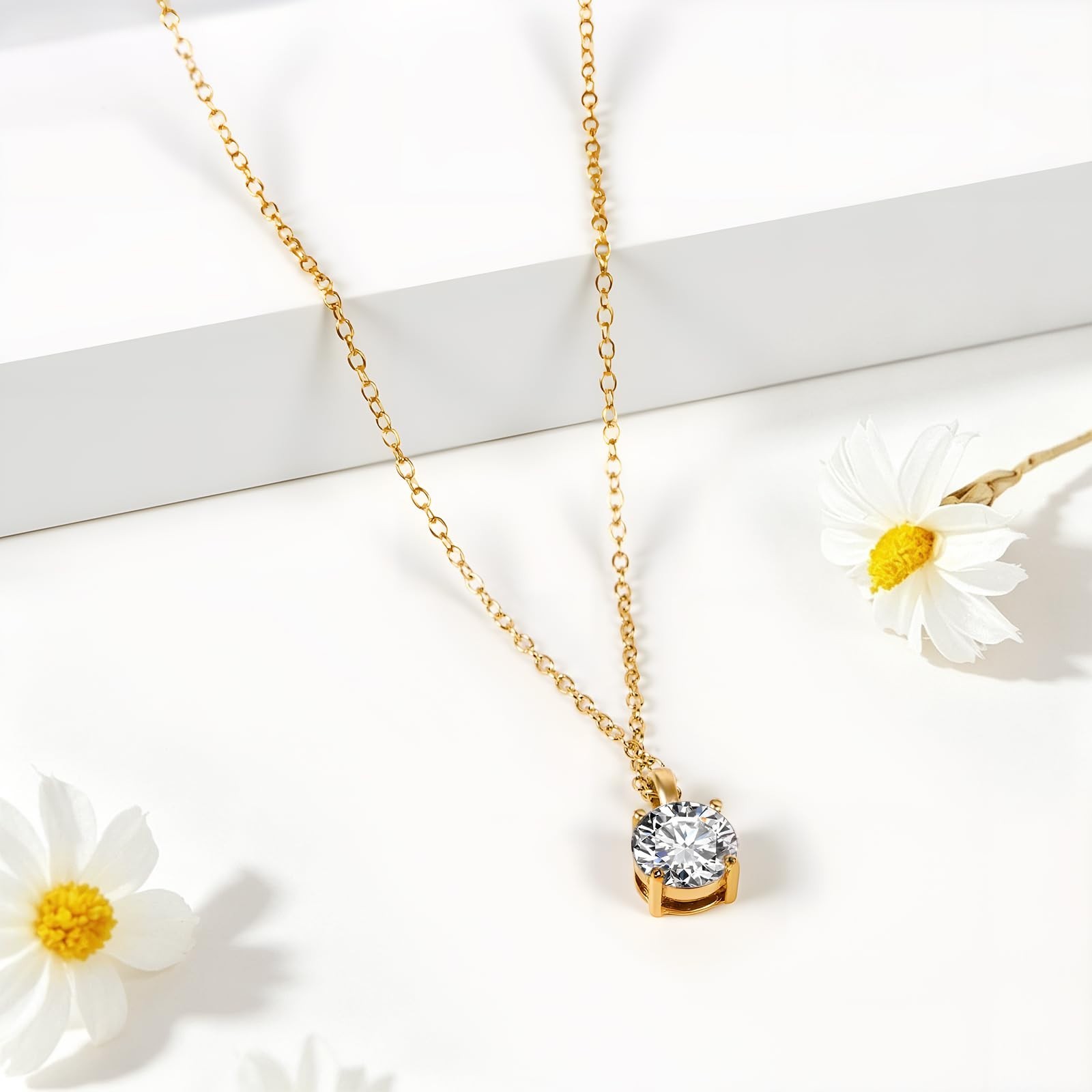 2-Carat Cubic Zirconia Heart & Round Pendant Necklace, 18K Gold-Plated for Women