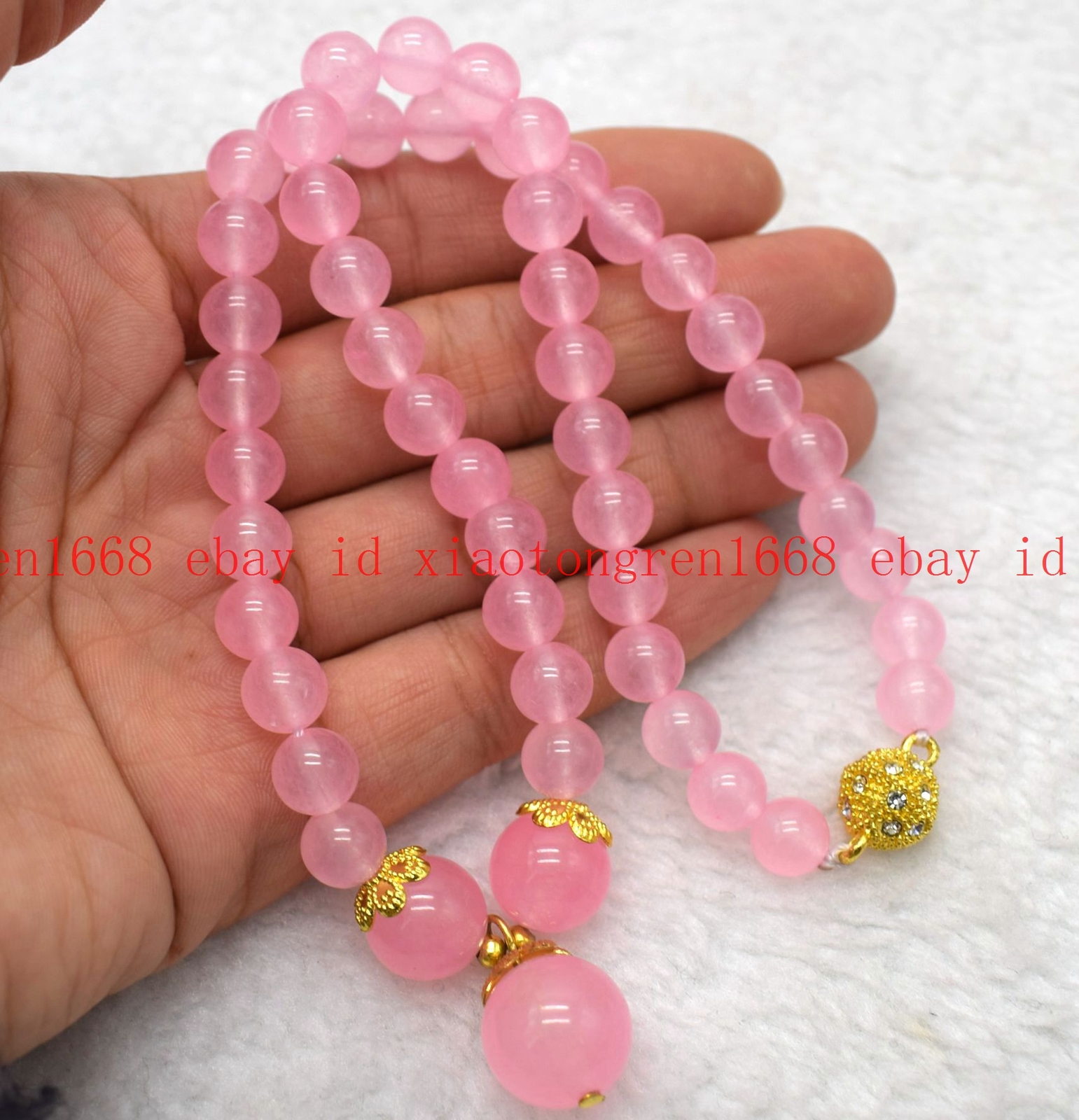 Charming 8mm & 12mm Pink Rose Quartz Gems Round Beads Pendant Necklace 16-26in